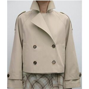 Massimo Dutti Cream Double-Breasted Trench Coat